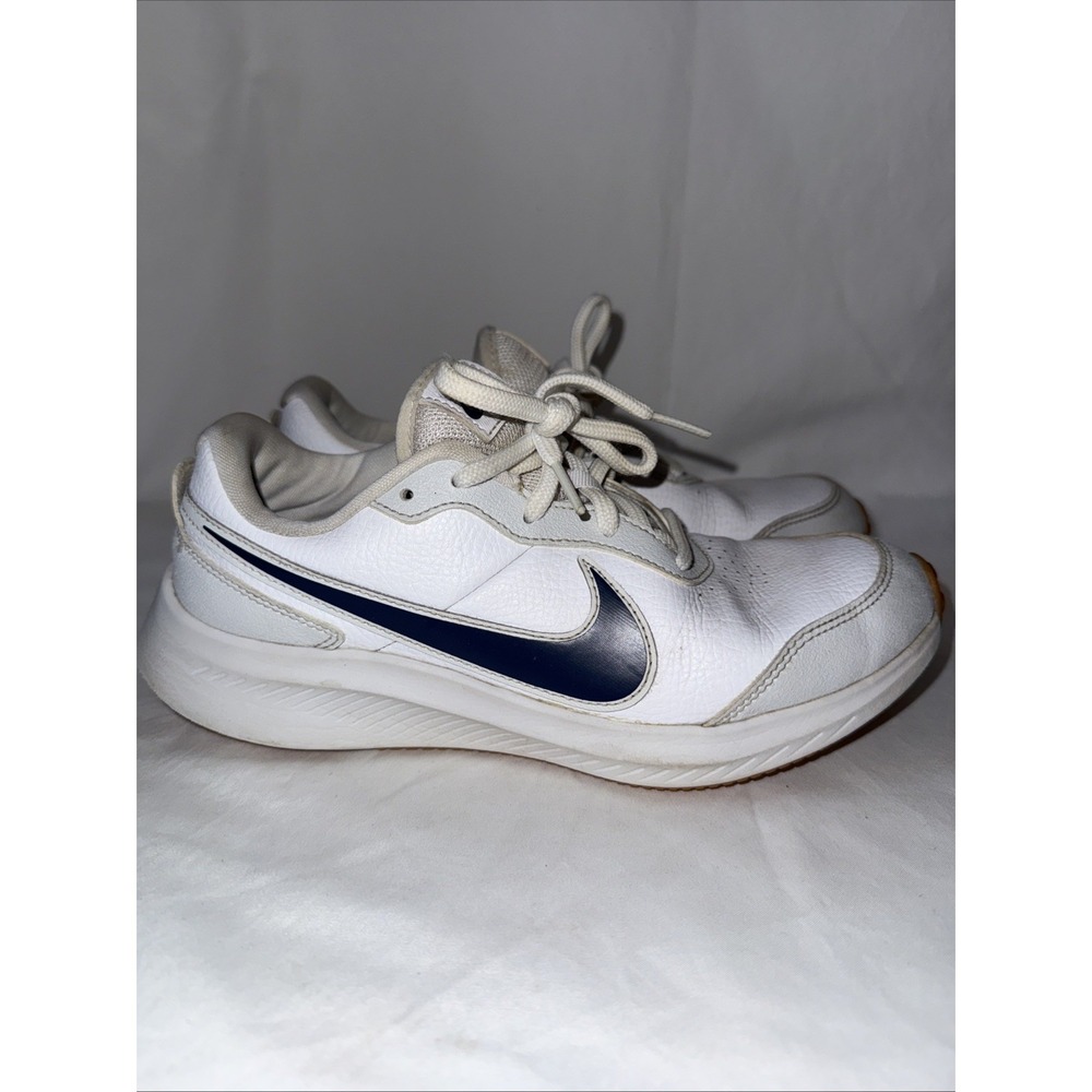 Nike Varsity CN9146-100 Youth 5 Running Shoe White Midnight Navy Leather Sneaker - Picture 3 of 8